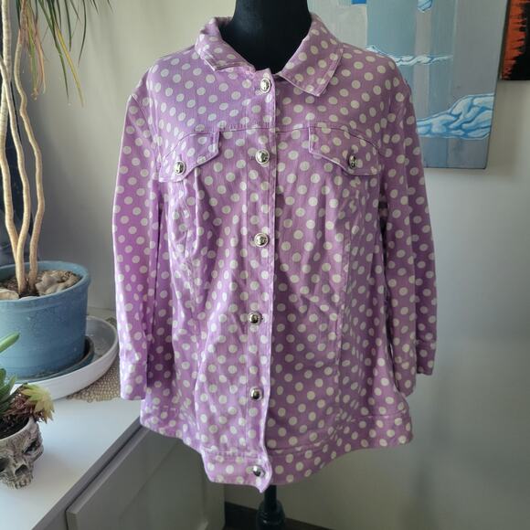 Christopher & Banks Purple Polka Dot Denim Jacket Women’s 1X 3/4 Sleeve - Picture 5 of 12